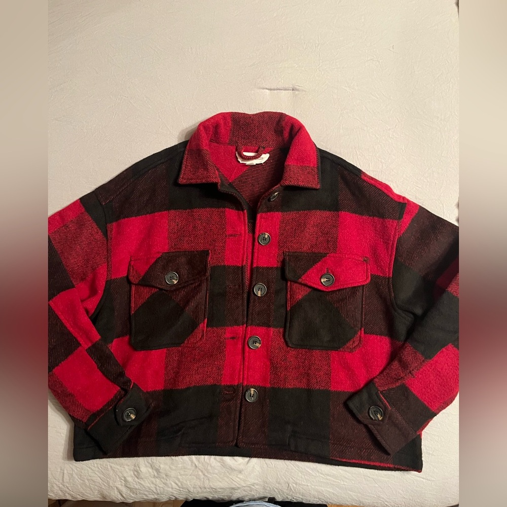 Hippie Rose Red Plaid cropped flannel jacket Small